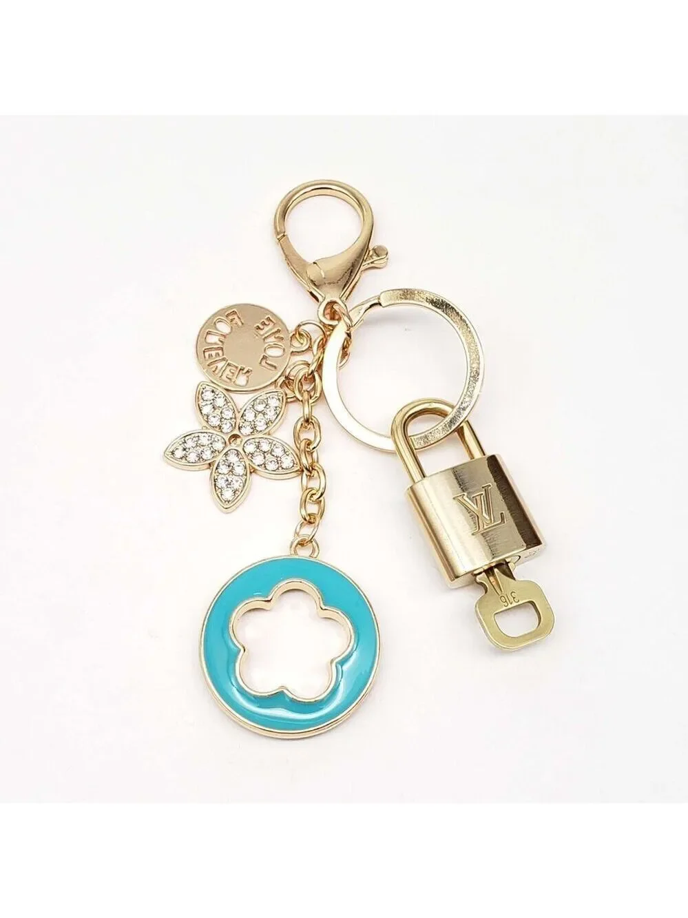 LV Gold Padlock 🔑 Authentic Louis Vuitton Charm + Unbranded Flower Keychain